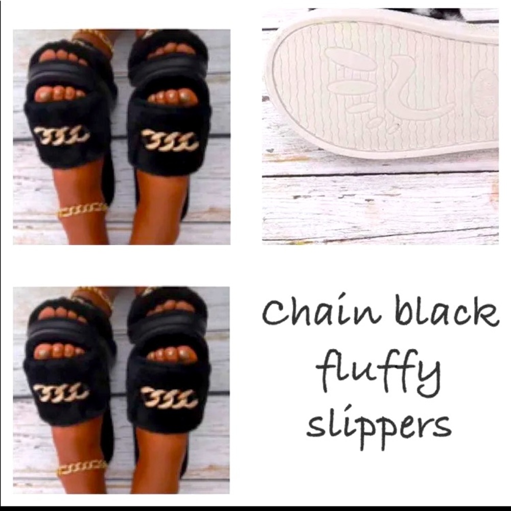 🛑 Black fluffy Chain Slippers